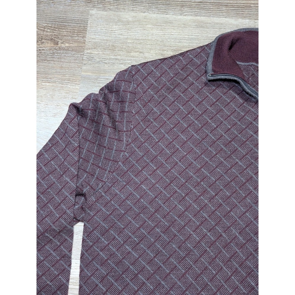Jos A Bank Mens Burgundy Grey Diamond Pattern Merino Wool 1/4 Zip Sweater L - Picture 7 of 11
